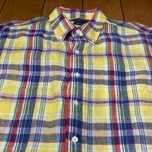 Ralph Lauren 100% Linen Vibrant Tartan Button Down Shirt XL Custom Fit MINT!!!
